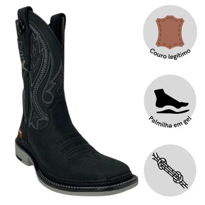 Imagem de Bota Texana Preta Masculina Couro Legítimo Original Vimar Com Canivete Cano Médio Ref. 81360