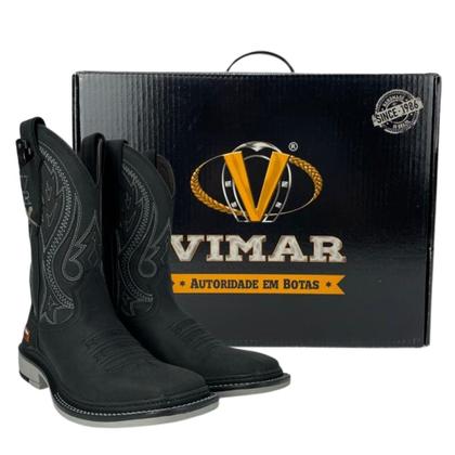 Imagem de Bota Texana Preta Masculina Couro Legítimo Original Vimar Com Canivete Cano Médio Ref. 81360