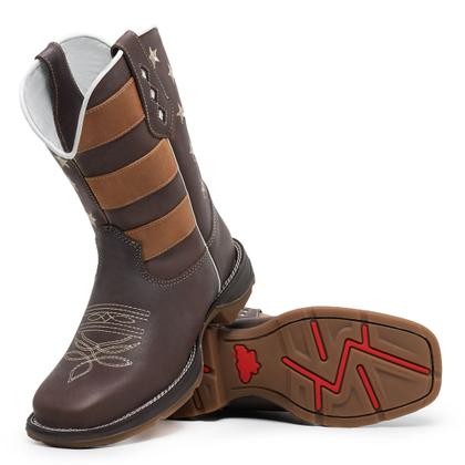 Imagem de Bota Texana Sola Jump em Couro Bordada Bico Quadrado Country Masculina