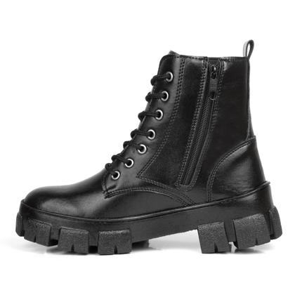 Imagem de Bota Tratorada Feminina Coturno Cano Curto Casual Zíper Lateral Preto Blogueira Modinha
