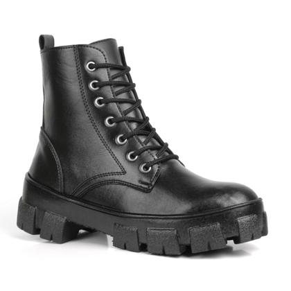Imagem de Bota Tratorada Feminina Coturno Cano Curto Casual Zíper Lateral Preto Blogueira Modinha