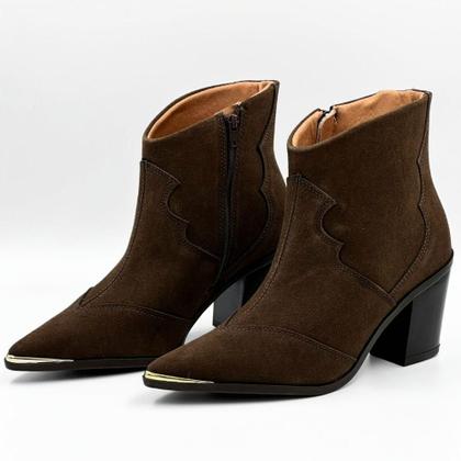 Imagem de Bota Vizzano Western em Camurça Cano Curto Salto Alto Feminina