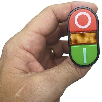 Imagem de Botão de Comando Liga Desliga Elétrico Duplo com Iluminação 1na 1nf Pulso Apbb