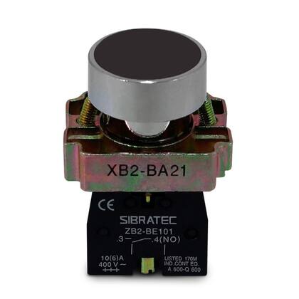Imagem de Botão de Impulso Metálico AMPB6B ou XB2-BA21 1NA Preto Sibratec