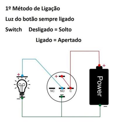 Imagem de Botão Liga/desliga Led Azul 12v Metal Inox 16mm Com Trava Invertida