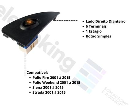 Imagem de Botao Vidro Eletrico Direito Simples Palio Fire 1 Estagio