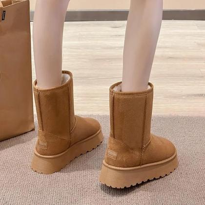 Imagem de Botas de Neve de Inverno Femininas - Cano Alto, Sola Grossa e Forro de Lã