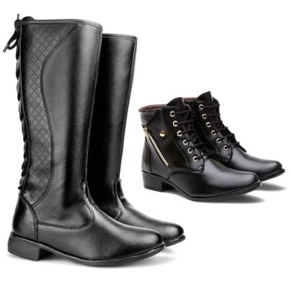 Imagem de Botas Feminina Montaria Cano Longo E Coturno Combo 2 Pares