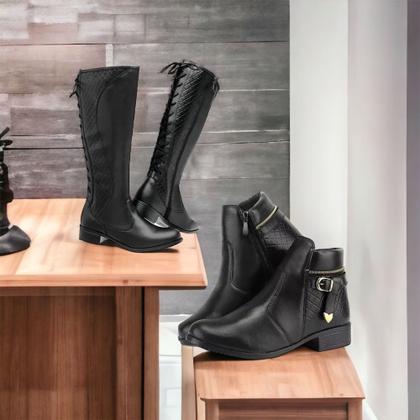 Imagem de Botas Feminina Montaria Cano Longo E Coturno Pack 2 Pares