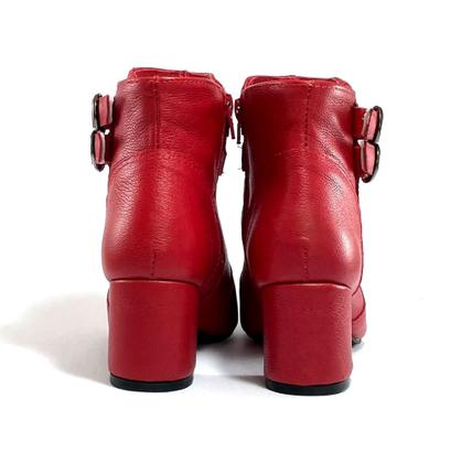 Imagem de Botas Femininas Lirom Couro Legitimo Vermelho Detalhe Fivela