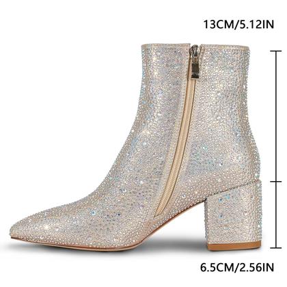 Imagem de Botas wetkiss Rhinestone para mulheres, champanhe, tornozelo, salto baixo