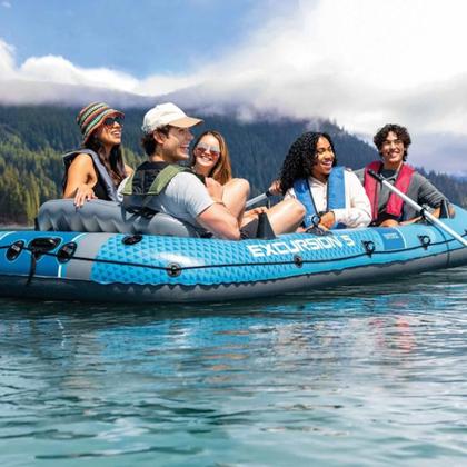 Imagem de Bote Inflável Barco Excursion 5 Pessoas Azul com Capota Remos e Bomba Intex