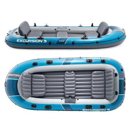 Imagem de Bote Inflável Barco Excursion 5 Pessoas Azul com Capota Remos e Bomba Intex
