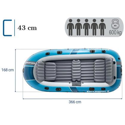 Imagem de Bote Inflável Barco Excursion 5 Pessoas Azul com Capota Suporte Motor Remos e Bomba Intex