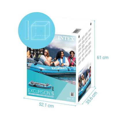 Imagem de Bote Inflável Barco Excursion 5 Pessoas Azul com Capota Suporte Motor Remos e Bomba Intex