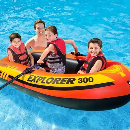 Imagem de Bote Inflável Explorer 300 Intex até 186kg com Par Remos e Bomba