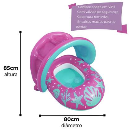 Imagem de Bote Inflável Infantil para Bebês Piscina Praia Rosa ou Azul com Assento e Cobertura Proteção Solar