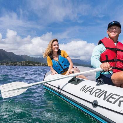Imagem de Bote Inflável Intex Mariner 4 Par Remos Bomba Capota Suporte Motor