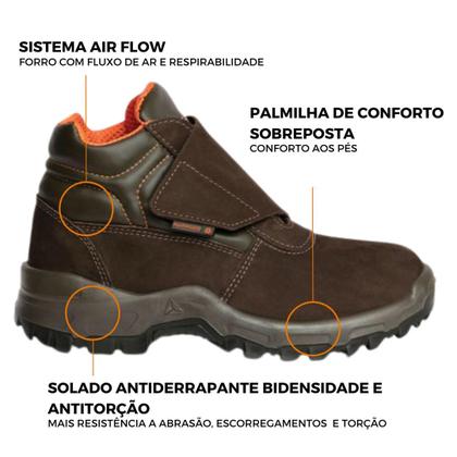Imagem de Botina Bota Segurança Nobuck Couro tiras autocolantes Vitoria Epi Trabalho Ca