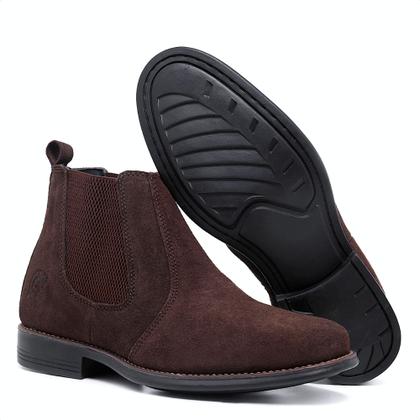 Imagem de Botina Chelsea Masculina em Couro Legítimo Camurça Nobuck Bota Casual Costurada Vaqueiro