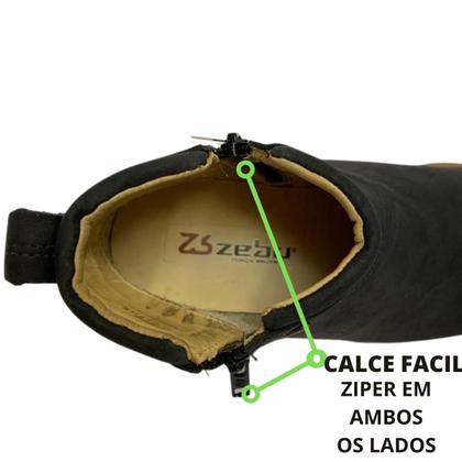 Imagem de Botina Zebu Masculina Em Couro Com Zíper Palmilha Gel 62050