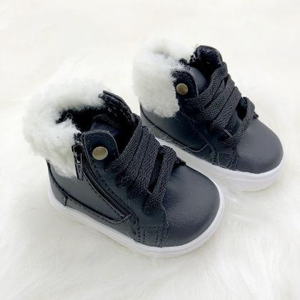 Imagem de Botinha Sapatinho Infantil Unissex Com Pelinhos Preto