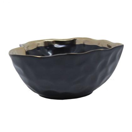 Imagem de Bowl Cerâmica Martelado Coração Preto Borda Dourada 15x14cm - Unid.
