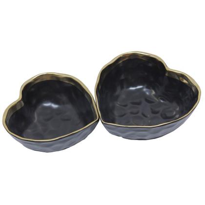 Imagem de Bowl Cerâmica Martelado Coração Preto Borda Dourada 15x14cm - Unid.