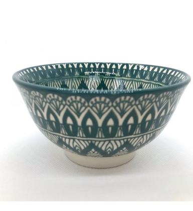 Imagem de Bowl De Cerâmica Geométrico Verde E Branco Lyor 12,5x6,5cm