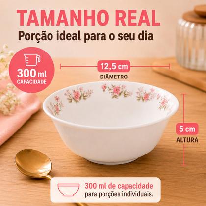 Imagem de Bowl Tigela Cumbuca Vidro Opalino Branco Flores Florido Flowers Pink 300ml Em Casa Tem