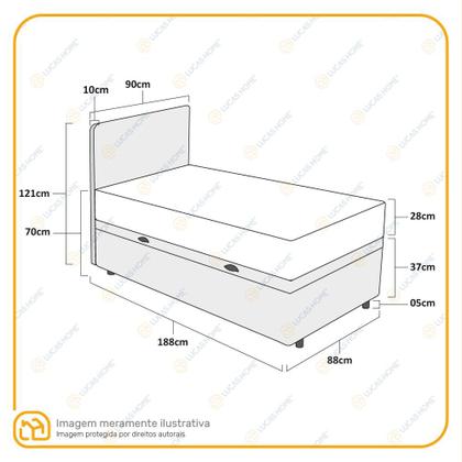 Imagem de Box Baú + Cabeceira Cassis Marrom e Colchão D33 Solteiro Probel Guarda-Costas ProEvidence Plus 88cm