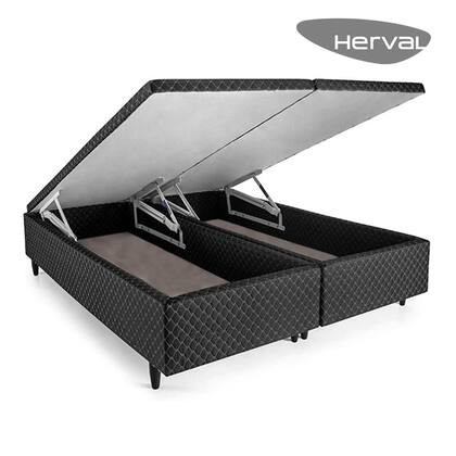 Imagem de Box Baú Queen Herval Idea, Molas, Preto, 46x158x198 cm