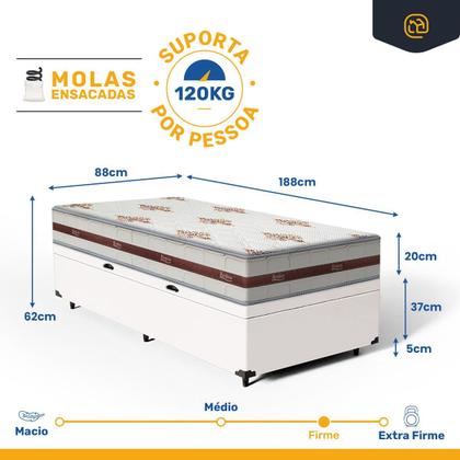 Imagem de Box C/ Baú Solteiro + Colchão De Molas Ensacadas - Anjos - Classic Mola Ensacada 22x188x88cm