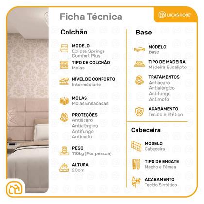 Imagem de Box Solteiro Branca + Cabeceira Painel Iris Preta + Colchão de Molas Eclipse Springs 88cm