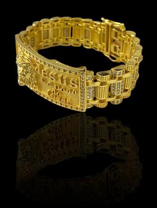 Imagem de Bracelete 18mm Jesus É O Dono Personalizado Banhado Ouro 18k