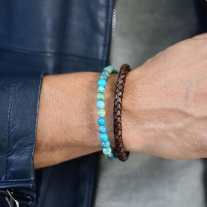 Imagem de Bracelete Aço 20cm Couro Marrom 10mm Fecho Steel Click