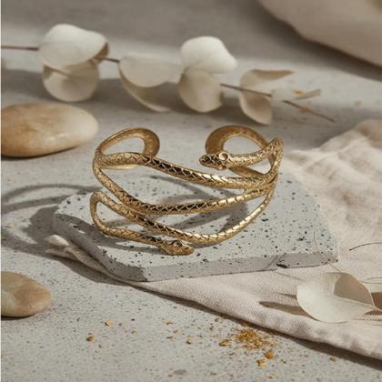 Imagem de Bracelete Cobra De Metal Dourado Espiral Luxo Egípcio Grego Teatro Festas