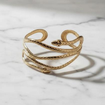 Imagem de Bracelete Cobra De Metal Dourado Espiral Luxo Egípcio Grego Teatro Festas