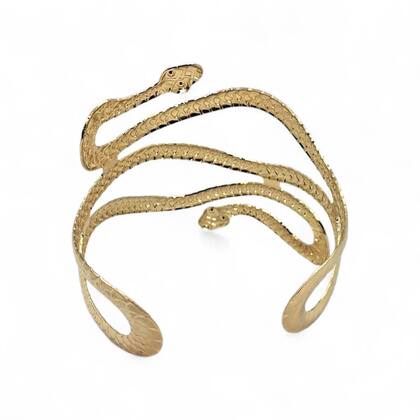 Imagem de Bracelete De Cobra Larga Dourada de Duas Cabeças