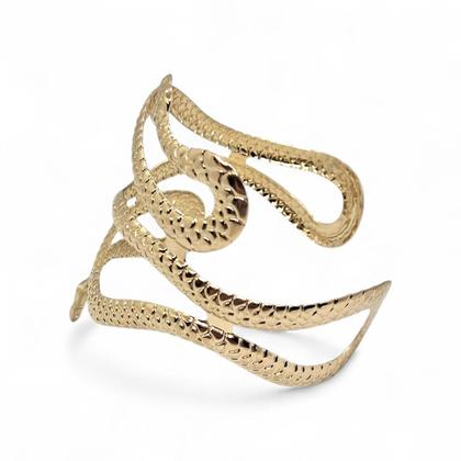 Imagem de Bracelete De Cobra Larga Dourada de Duas Cabeças