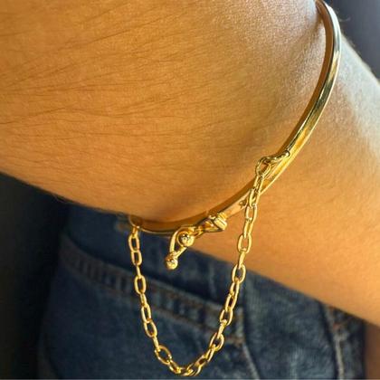 Imagem de Bracelete Feminino Aro Dourado Com Trava e Pega Ladrão