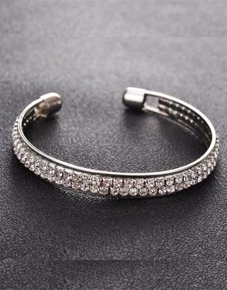 Imagem de Bracelete Feminino Joia Pulseira Aberta 2 Camadas de Strass Cor:Prateado
