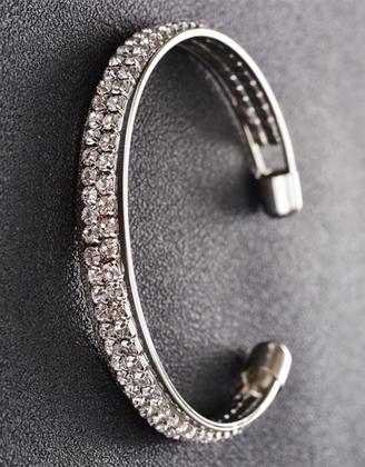 Imagem de Bracelete Feminino Joia Pulseira Aberta 2 Camadas de Strass Cor:Prateado