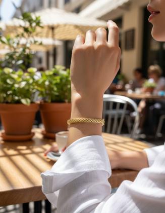 Imagem de Bracelete Feminino Trançado Ouro 18k 750 18 Cm Dourado 18 Cm Dourado 18 Cm