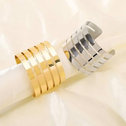 Imagem de Bracelete Grosso Larg Dourado Aro Faixa Tira Geométrico Grande Statement-Pulseira Rígida Feminina Prata Banda Aberto