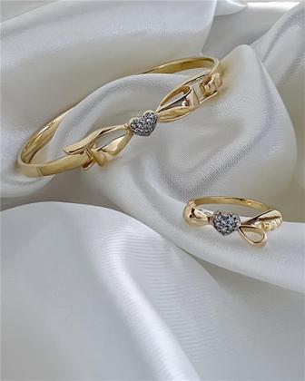 Imagem de Bracelete Laço Com Coração Cravejado Folheado A Ouro