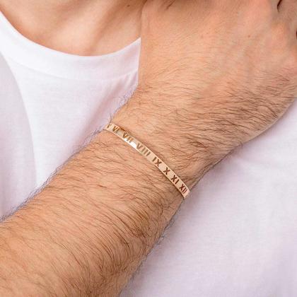 Imagem de Bracelete pulseira banhado ouro 3x 24k 18k e 22k masculina rommanel algarismos romanos vazados 552083