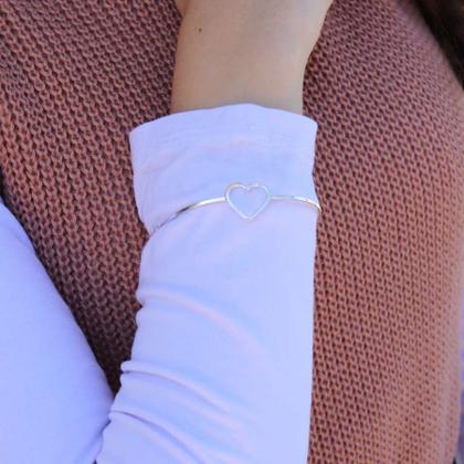Imagem de Bracelete Pulseira Prata Original Rigido Geometrico Coração