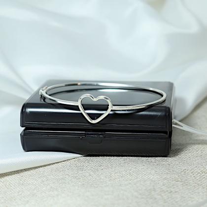 Imagem de Bracelete Pulseira Prata Original Rigido Geometrico Coração