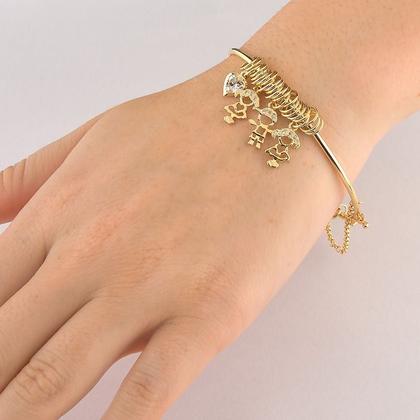Imagem de Bracelete Três Filhos com Coração e Elos Folheado a ouro 18k - Fino